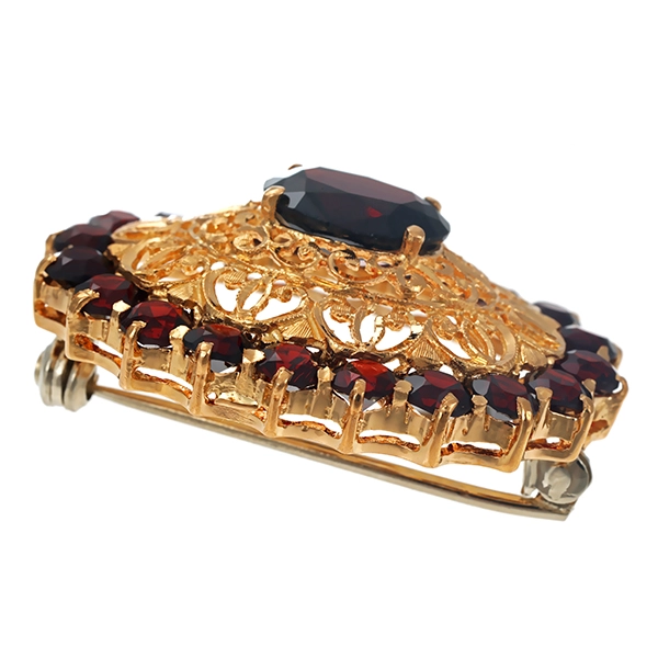 Brosche, 18K, Gelbgold, Granat