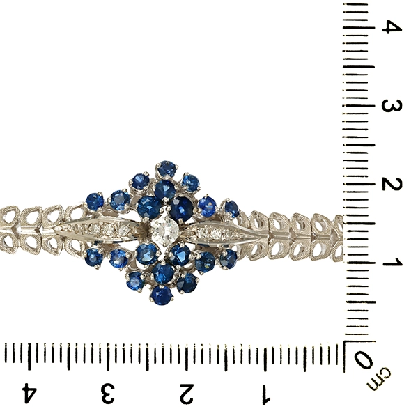 Armband, 18K, Weißgold, Saphire, Brillant, Diamanten