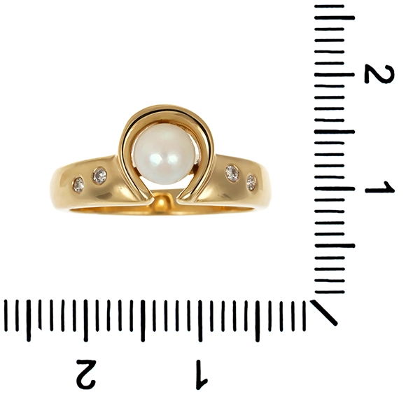 Ring, 14K, Gelbgold, Perle, Brillanten