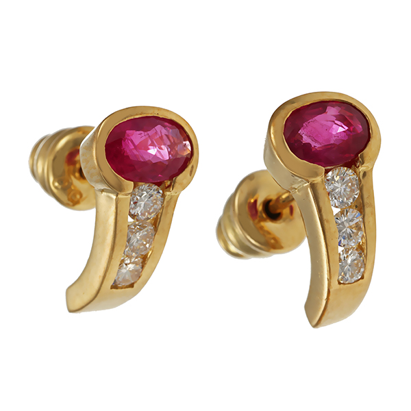 Ohrstecker, 18K, Gelbgold, Brillant, Rubin