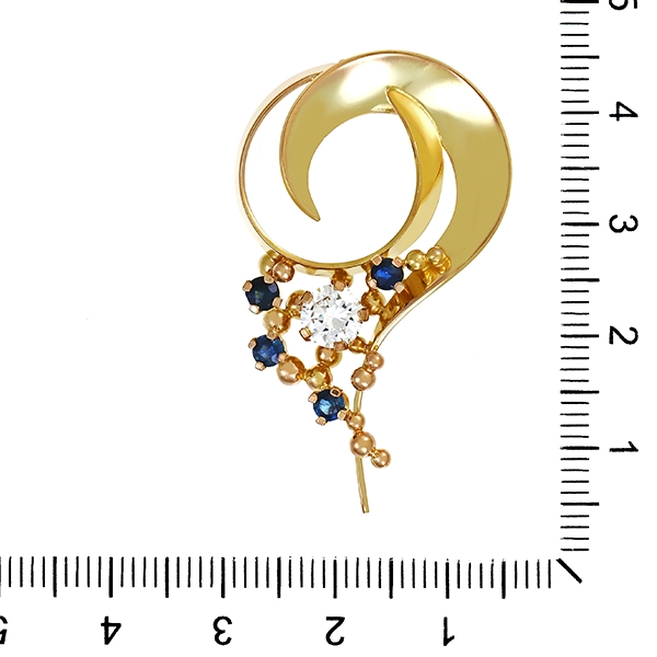 Anhänger, 14K, Gelbgold, Brillant, Saphir(en)