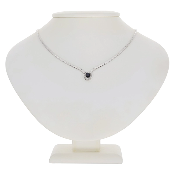 Collier, 14K, Weißgold, Saphir, Diamanten