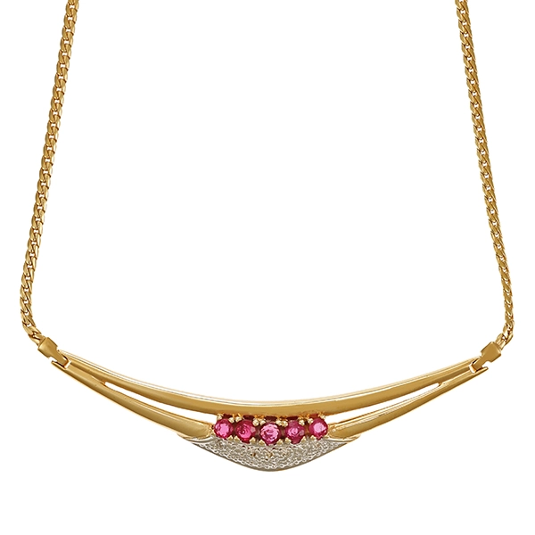Collier, 14K, Gelb-/Weißgold, Diamanten, Rubine