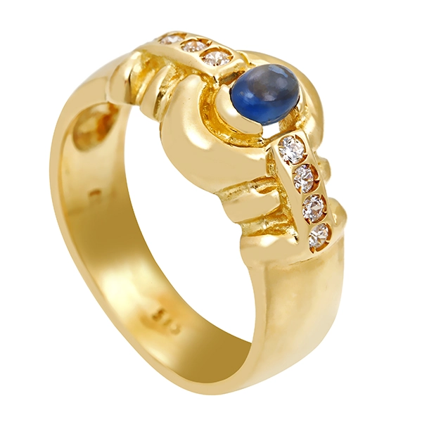 Ring, 14K, Gelbgold, Diamant, Saphir