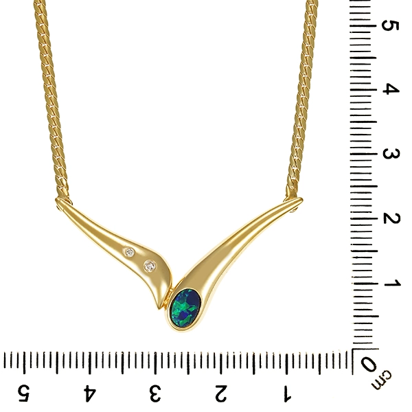 Collier, 14K, Gelbgold, Opaltriplette, Brillanten