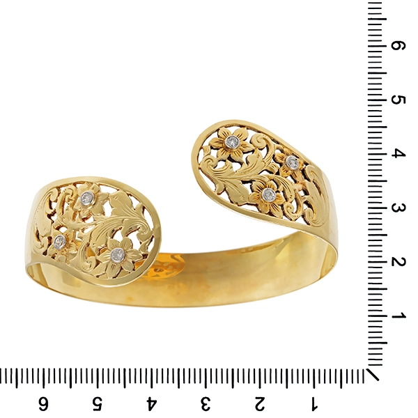 Armreif, 14K, Geldbgold, Diamanten