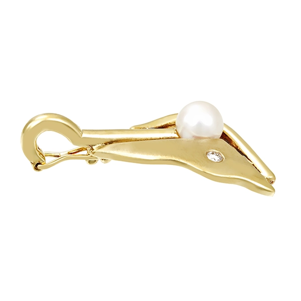 Anhänger, 14K, Gelbgold, Perle, Brillant