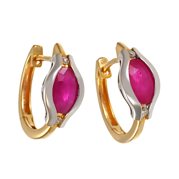 Creolen, 14K, Gelb-/Weißgold, Rubine, Diamanten