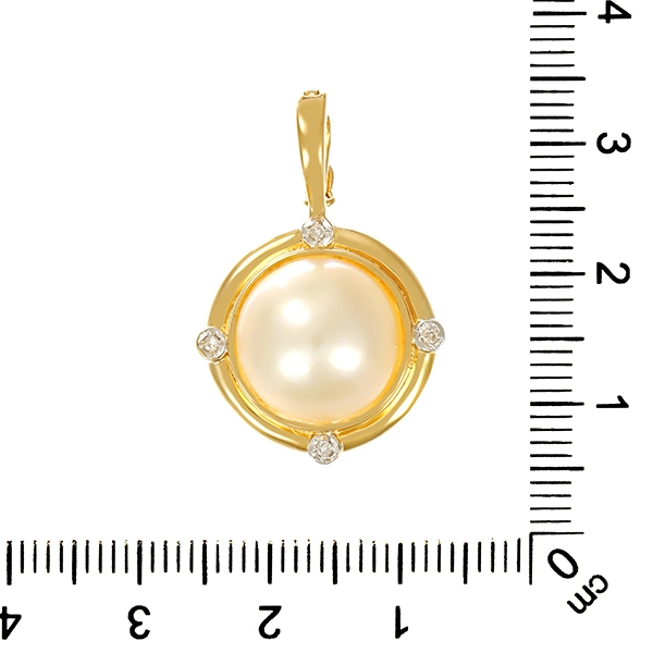 Anhänger, 14K, Gelbgold, Mabe-Perle, Diamanten
