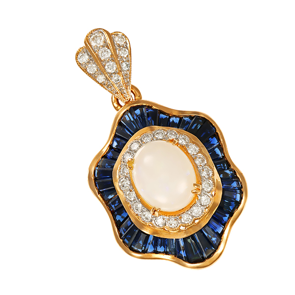 Anhänger, 18K, Gelbgold, Brillant, Opal, Saphir