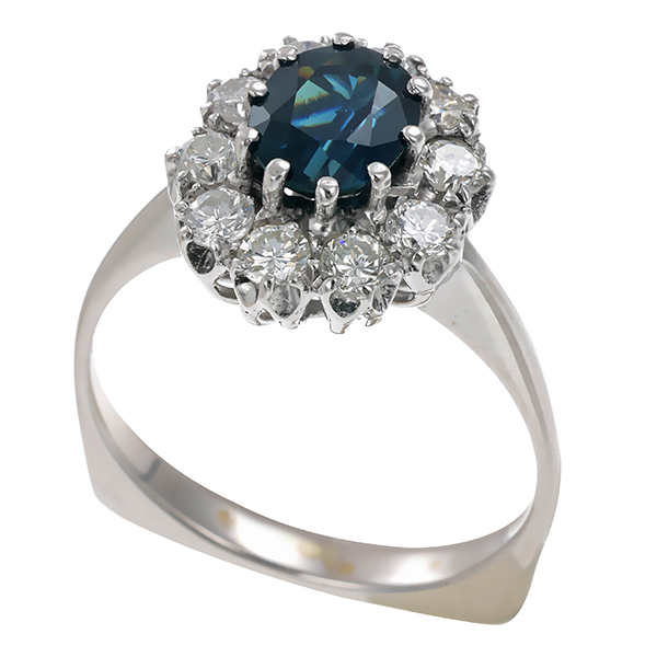 Ring, 18K, Weißgold, Saphir, Brillanten