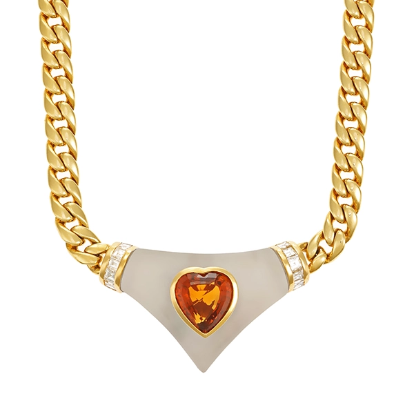 Collier, 18K, Gelbgold, Citrin, Bergkristall, Panzer-