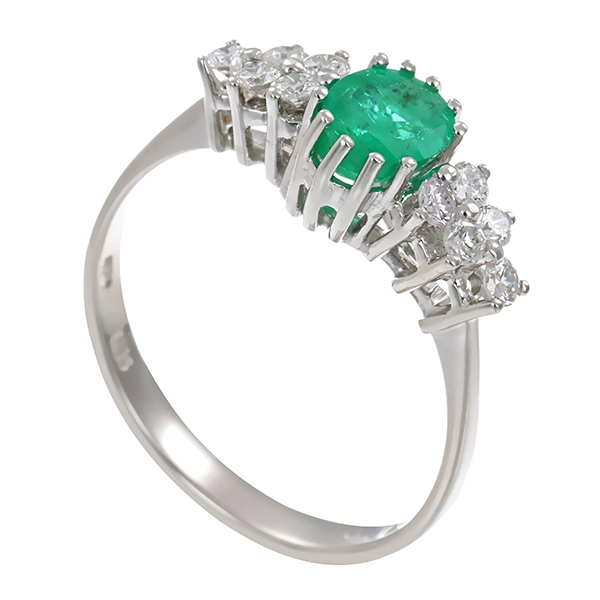 Ring, 14K, Weißgold, Smaragd, Brillanten
