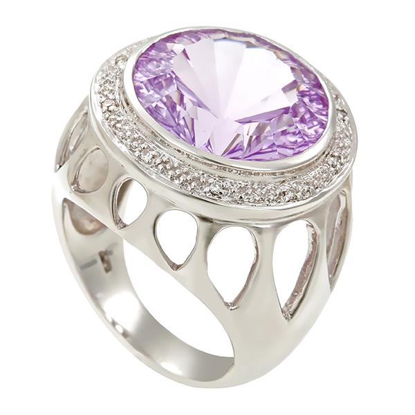 Ring, 9K, Weißgold, Amethyst, Diamanten