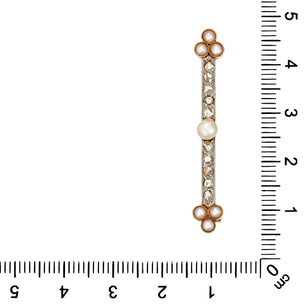 Brosche,18K, Gelb-/Weißgold, Perlen, Diamantrosen