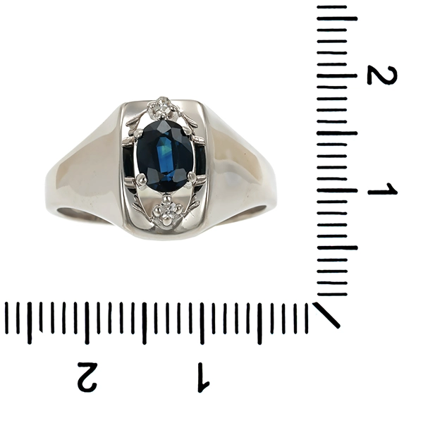 Ring, 14K, Weißgold, Diamant, Saphir