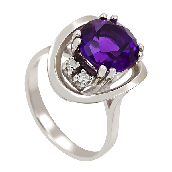 Ring, 14K, Weißgold, Amethyst, Brillanten