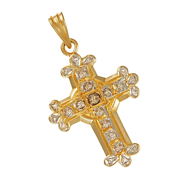 Anhänger, 14K, Gelb-/Weißgold, Diamanten 1,68 ct, Kreuz