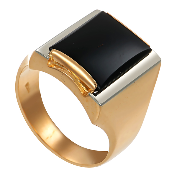 Herrenring, 18K, Gelb-/Weißgold, Onyx