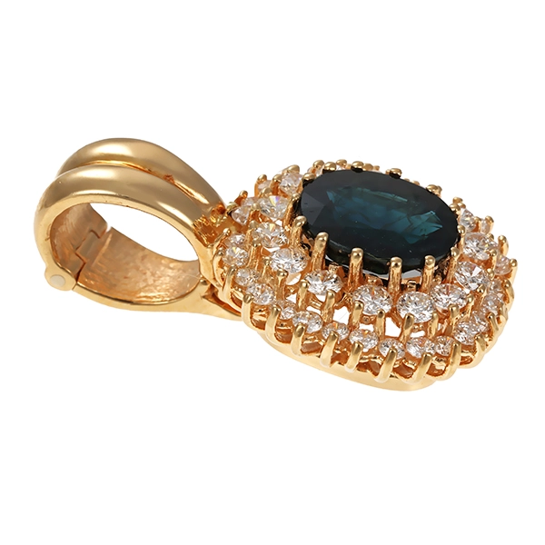 Anhänger, 14K, Gelbgold, Saphir, Brillanten