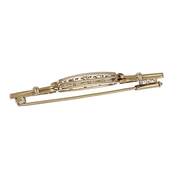 Brosche, 14K, Gelb-/Weißgold, Diamanten, Antikstil