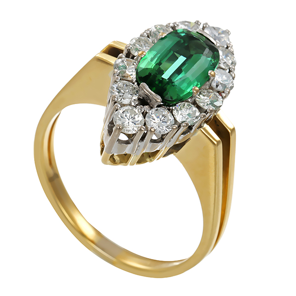 Ring, 14K, Gelb-/Weißgold, Brillanten 1,00 ct, Turmalin
