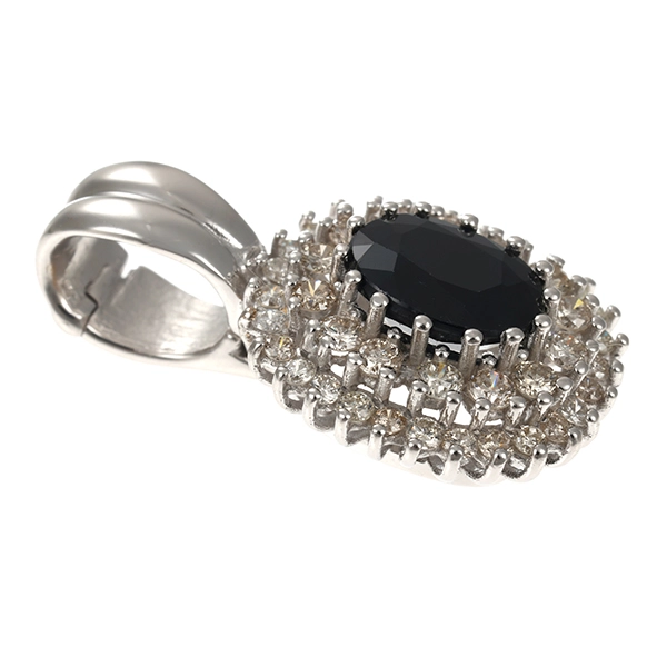 Anhänger, 14K, Weißgold, Saphir, Brillanten