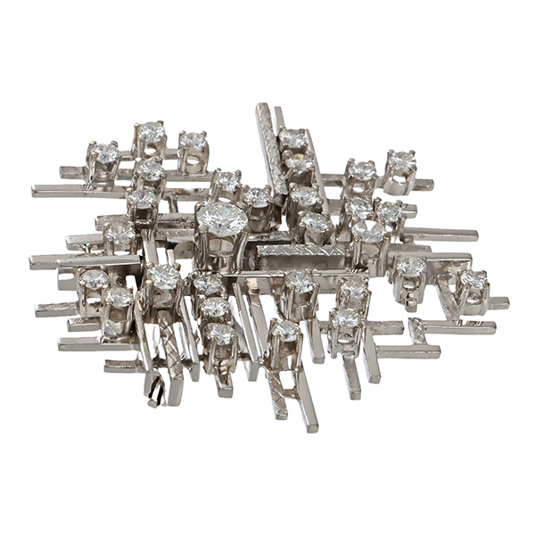 Brosche, 14K, Weißgold, Brillanten 1,49 ct