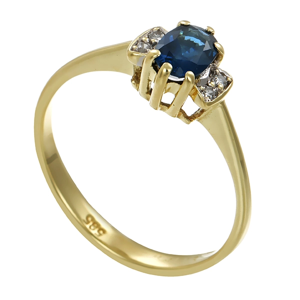 Ring, 14K, Gelb-/Weißgold, Saphir, Diamanten
