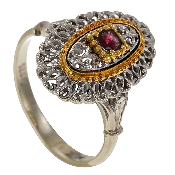 Ring, 18K, Gelb-/Weißgold, Granat
