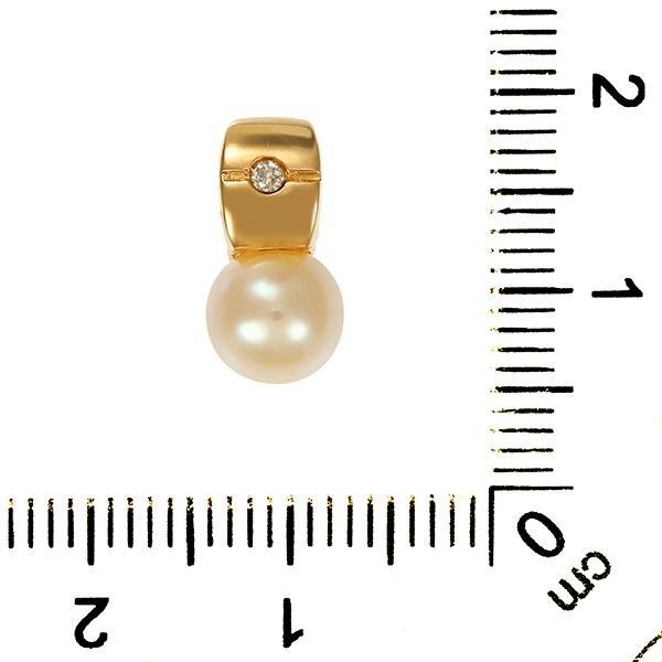 Anhänger, 14K, Gelbgold, Perle, Brillant