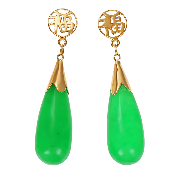 Ohrringe, 14K, Gelbgold, Jade