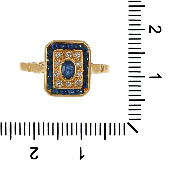 Ring, 18K, Gelbgold, Diamanten, Saphire