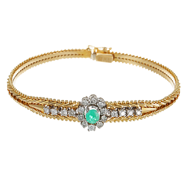 Armband, 14K, Gelb-/Weißgold, Smaragd, Brillanten, 1,00ct