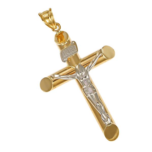 Anhänger, 14K, Gelb-/Weißgold, Kruzifix, Kreuz