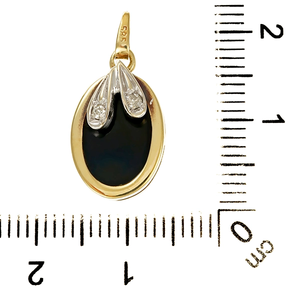 Anhänger, 14K, Gelb-/Weißgold, Onyx, Diamanten