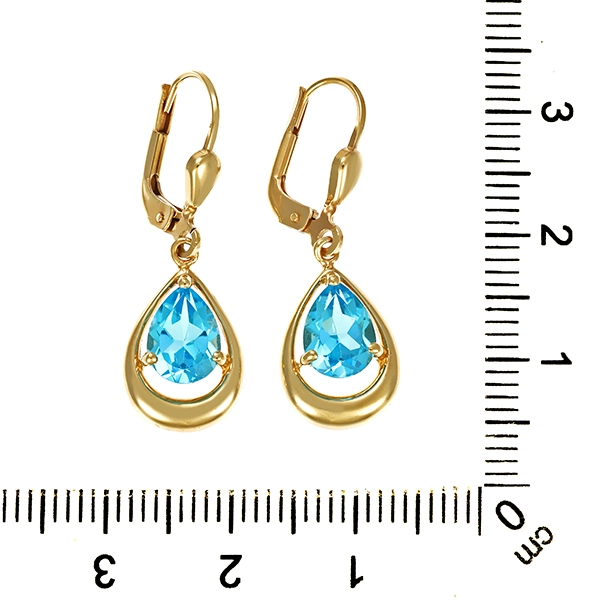Ohrhänger, 9K, Gelbgold, Topas blau