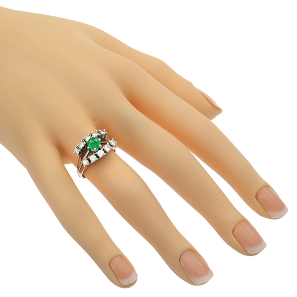 Ring, 14K, Weißgold, Smaragd, Brillanten 0,66ct