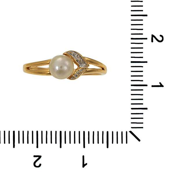 Ring, 18K, Gelb-/Weißgold, Perle, Diamant