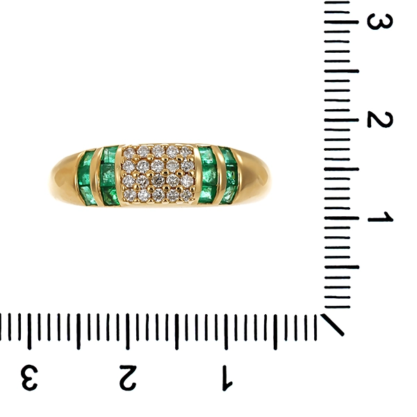 Ring, 18K, Gelbgold, Smaragd, Brillant