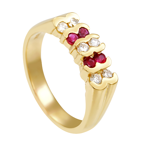 Ring, 18K, Gelbgold, Rubine, Brillanten