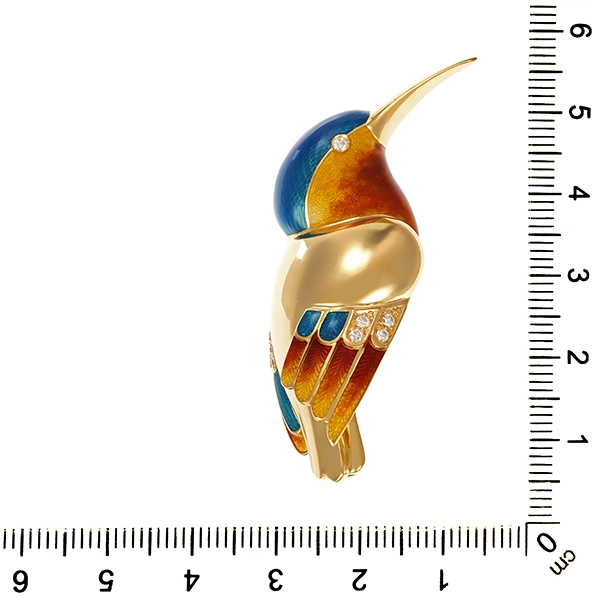 Anhänger broschiert, 18K, Gelbgold, Brillanten, Emaille