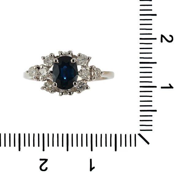 Ring, 14K, Weißgold, Brillanten, Saphir