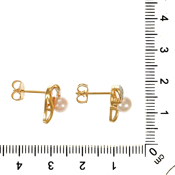 Ohrstecker, 14K, Gelb-/Weißgold, Perle, Diamant