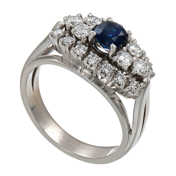 Ring, 14K, Weißgold, Saphir, Brillanten