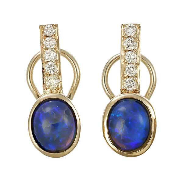 Ohrclips, 14K, Weißgold, Brillant, Opal
