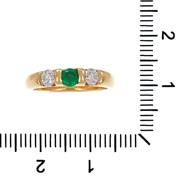 Ring, 18K, Gelbgold, Smaragd, Brillanten