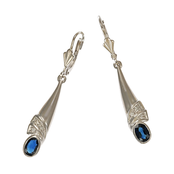 Ohrhänger, 14K, Weißgold, Diamant, Saphir
