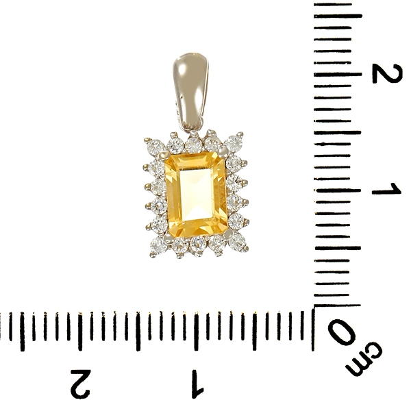 Anhänger, 14K, Weißgold, Citrin, Zirkonia