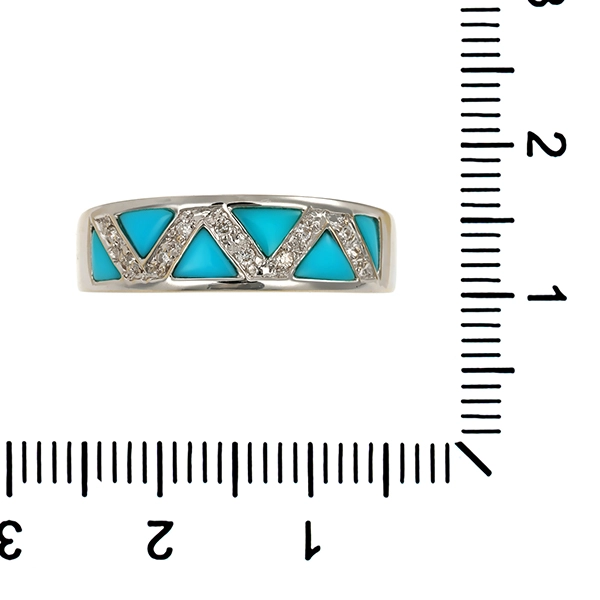Ring, 14K, Weißgold, Brillant, Türkis rekonstruiert